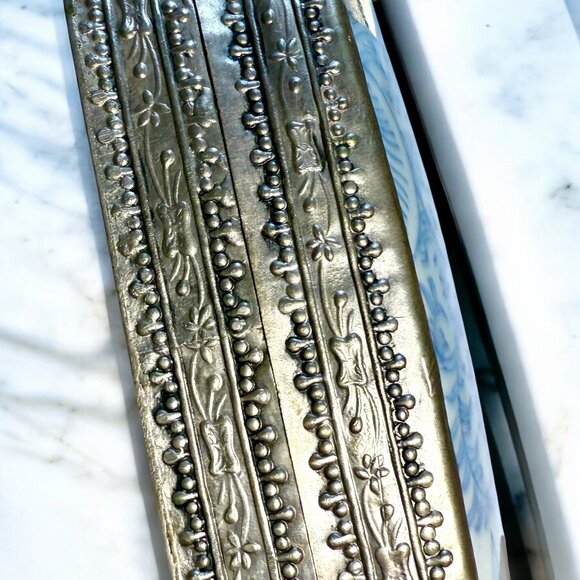 Vintage Chinese Blue & White Porcelain Metal DOUBLE HAPPINESS 6"x5"x2.5" Box - Picture 7 of 12